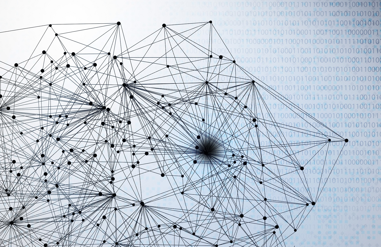 Abstract network graphic with interconnected nodes representing integrated technical fields
